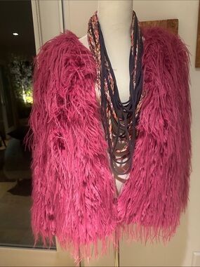 Faux Fur Pink Shag Coat - Women's Statement Jacket